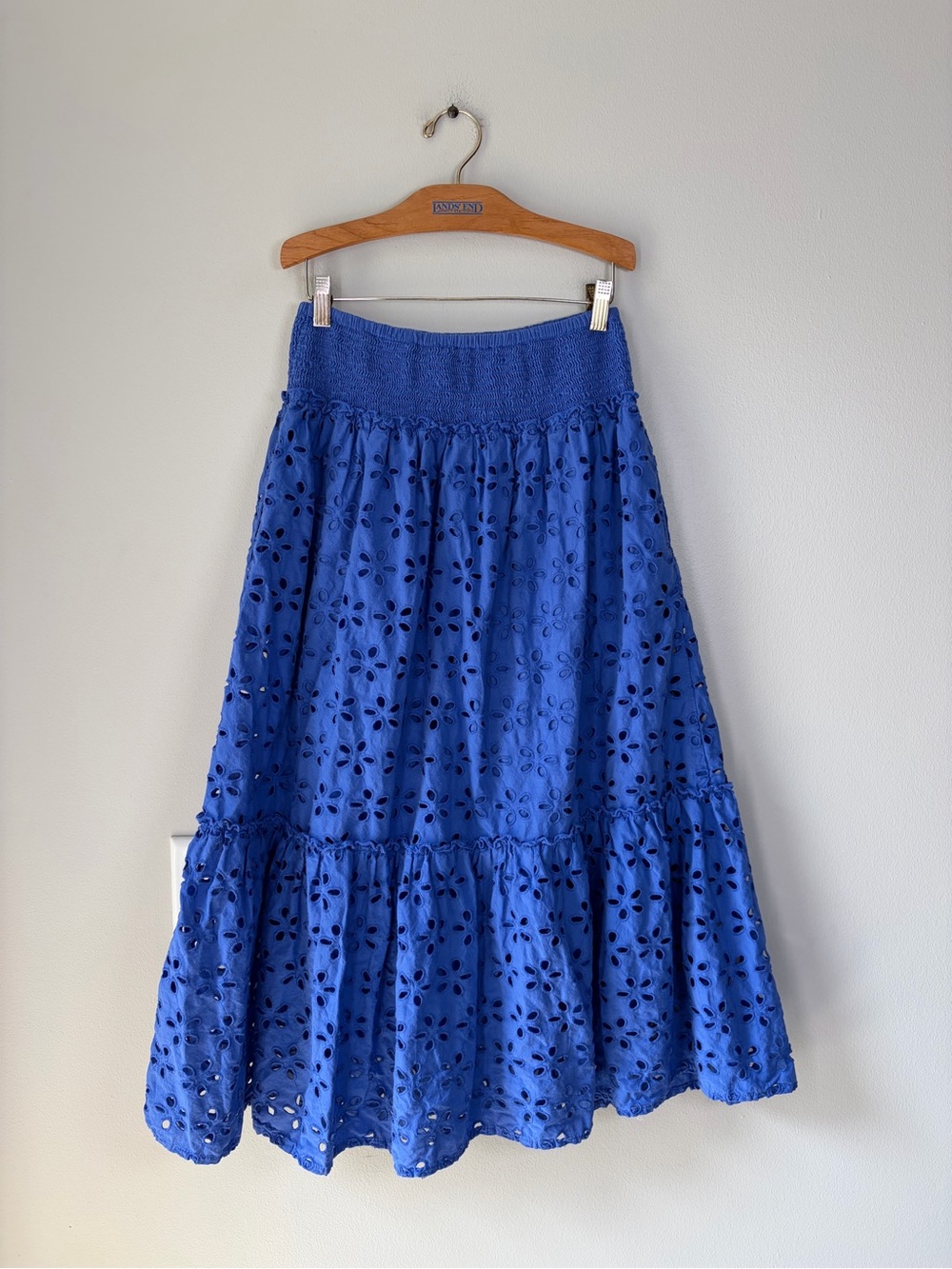 Jennifer & Grace Tiered Floral Eyelet Smocked Waist Midi Skirt Prairie Farmhouse - Picture 3 of 9